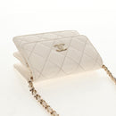 CHANEL Matelasse Camellia Chain Pouch Lamb Skin White Gold CC Auth 146359V-6