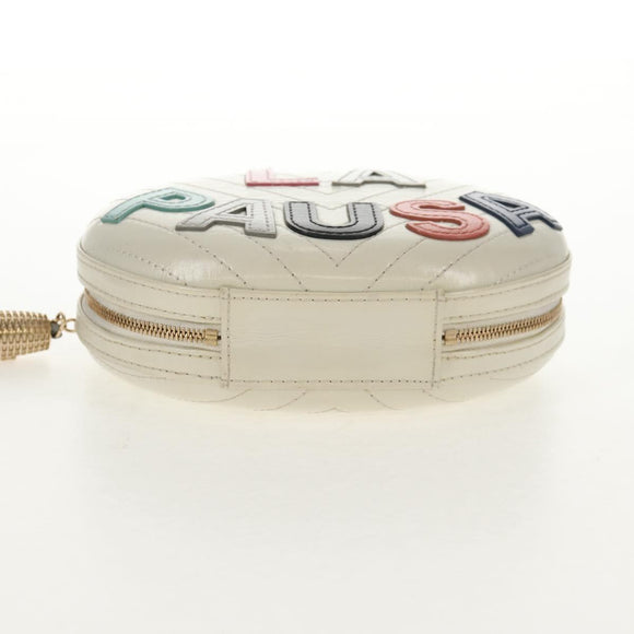 CHANEL V stitch Chain Shoulder Bag Leather White Gold CC Auth 146360SM