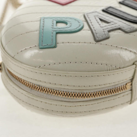 CHANEL V stitch Chain Shoulder Bag Leather White Gold CC Auth 146360A