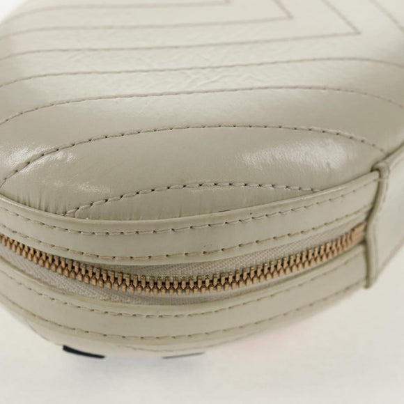 CHANEL V stitch Chain Shoulder Bag Leather White Gold CC Auth 146360SM