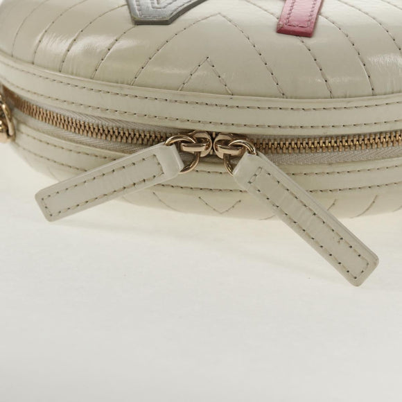 CHANEL V stitch Chain Shoulder Bag Leather White Gold CC Auth 146360SM