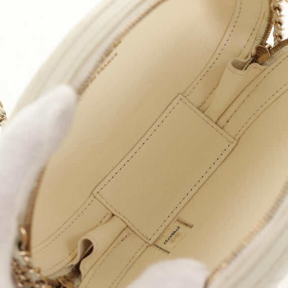 CHANEL V stitch Chain Shoulder Bag Leather White Gold CC Auth 146360SM