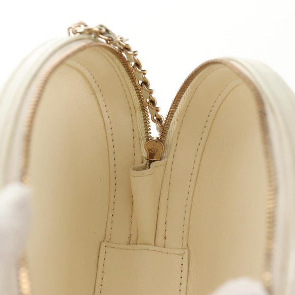 CHANEL V stitch Chain Shoulder Bag Leather White Gold CC Auth 146360SM