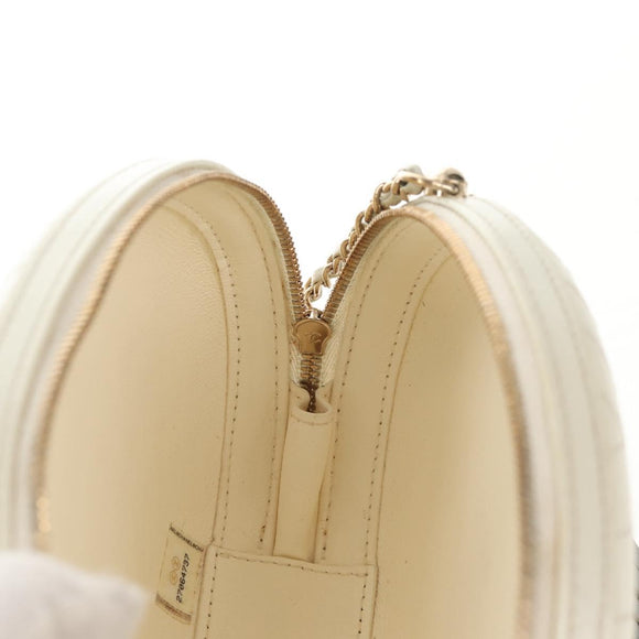 CHANEL V stitch Chain Shoulder Bag Leather White Gold CC Auth 146360SM