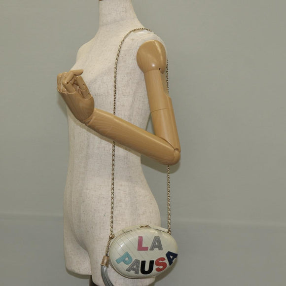 CHANEL V stitch Chain Shoulder Bag Leather White Gold CC Auth 146360A