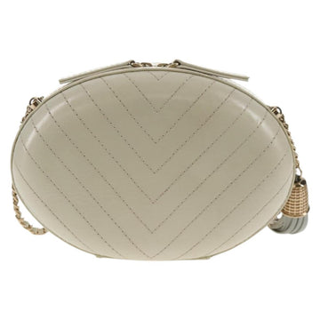 CHANEL V stitch Chain Shoulder Bag Leather White Gold CC Auth 146360A - 0