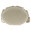 CHANEL V stitch Chain Shoulder Bag Leather White Gold CC Auth 146360SM-2