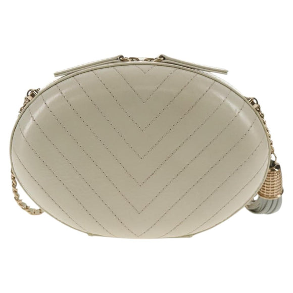CHANEL V stitch Chain Shoulder Bag Leather White Gold CC Auth 146360SM