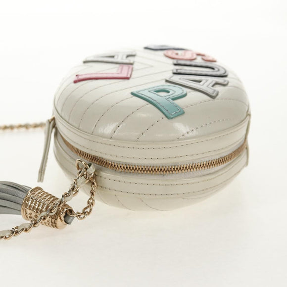 CHANEL V stitch Chain Shoulder Bag Leather White Gold CC Auth 146360SM