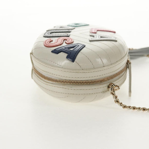 CHANEL V stitch Chain Shoulder Bag Leather White Gold CC Auth 146360SM