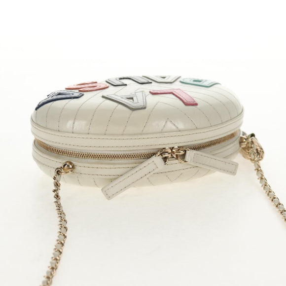 CHANEL V stitch Chain Shoulder Bag Leather White Gold CC Auth 146360SM