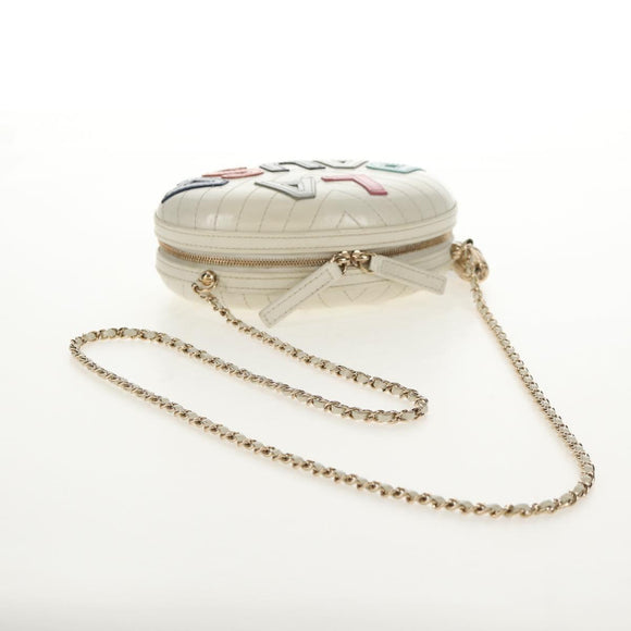 CHANEL V stitch Chain Shoulder Bag Leather White Gold CC Auth 146360SM