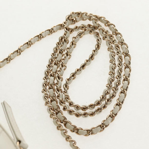CHANEL V stitch Chain Shoulder Bag Leather White Gold CC Auth 146360A