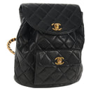 CHANEL Matelasse Chain Backpack Lamb Skin Black Gold CC Auth 146361AV-1