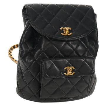 CHANEL Matelasse Chain Backpack Lamb Skin Black Gold CC Auth 146361AV