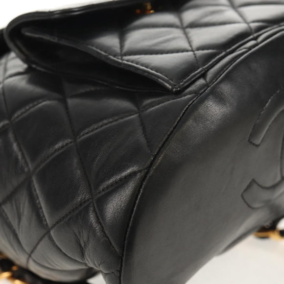 CHANEL Matelasse Chain Backpack Lamb Skin Black Gold CC Auth 146361AV