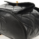 CHANEL Matelasse Chain Backpack Lamb Skin Black Gold CC Auth 146361AV-17