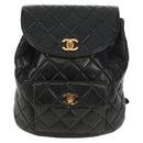 CHANEL Matelasse Chain Backpack Lamb Skin Black Gold CC Auth 146361AV-13