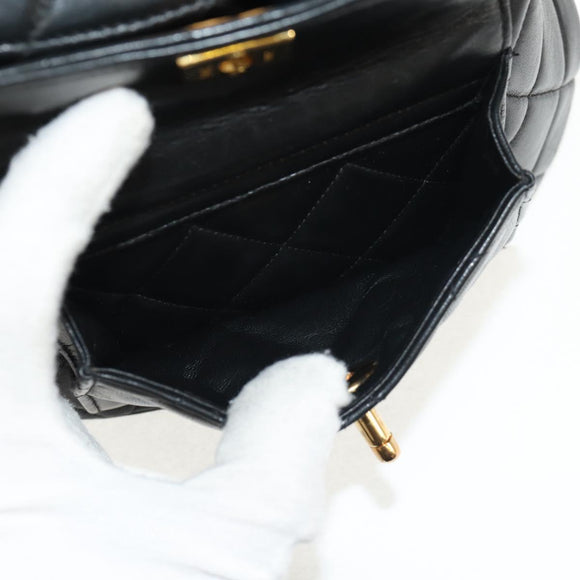 CHANEL Matelasse Chain Backpack Lamb Skin Black Gold CC Auth 146361AV