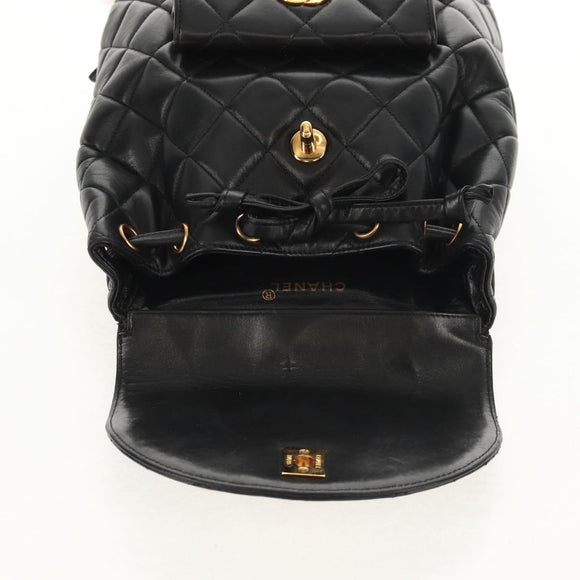 CHANEL Matelasse Chain Backpack Lamb Skin Black Gold CC Auth 146361AV