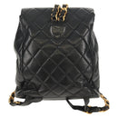 CHANEL Matelasse Chain Backpack Lamb Skin Black Gold CC Auth 146361AV-2