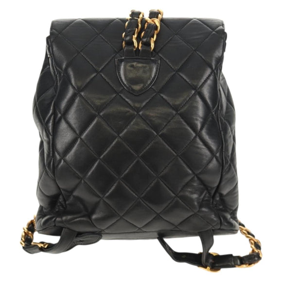 CHANEL Matelasse Chain Backpack Lamb Skin Black Gold CC Auth 146361AV