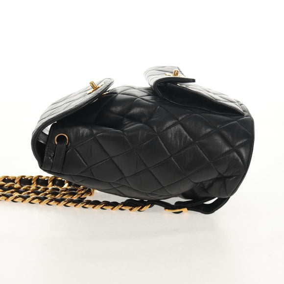 CHANEL Matelasse Chain Backpack Lamb Skin Black Gold CC Auth 146361AV