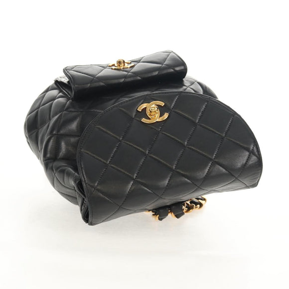 CHANEL Matelasse Chain Backpack Lamb Skin Black Gold CC Auth 146361AV