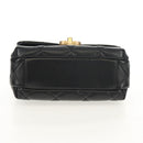 CHANEL Matelasse Pearl Charm Chain Bag Lamb Skin Black Gold CC Auth 146362SM-6