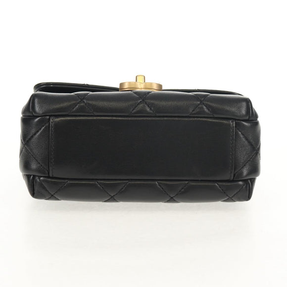 CHANEL Matelasse Pearl Charm Chain Bag Lamb Skin Black Gold CC Auth 146362SM