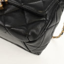 CHANEL Matelasse Pearl Charm Chain Bag Lamb Skin Black Gold CC Auth 146362SM-17