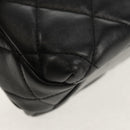 CHANEL Matelasse Pearl Charm Chain Bag Lamb Skin Black Gold CC Auth 146362SM-18