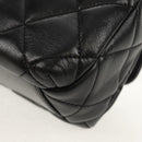 CHANEL Matelasse Pearl Charm Chain Bag Lamb Skin Black Gold CC Auth 146362SM-19