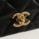CHANEL Matelasse Pearl Charm Chain Bag Lamb Skin Black Gold CC Auth 146362SM-21