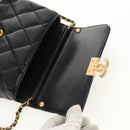 CHANEL Matelasse Pearl Charm Chain Bag Lamb Skin Black Gold CC Auth 146362SM-22