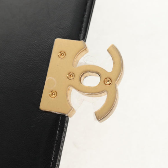 CHANEL Matelasse Pearl Charm Chain Bag Lamb Skin Black Gold CC Auth 146362SM