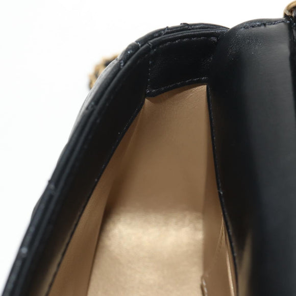 CHANEL Matelasse Pearl Charm Chain Bag Lamb Skin Black Gold CC Auth 146362SM