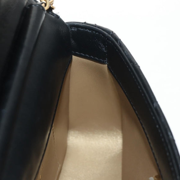 CHANEL Matelasse Pearl Charm Chain Bag Lamb Skin Black Gold CC Auth 146362SM