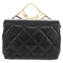 CHANEL Matelasse Pearl Charm Chain Bag Lamb Skin Black Gold CC Auth 146362SM-3