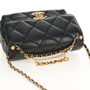 CHANEL Matelasse Pearl Charm Chain Bag Lamb Skin Black Gold CC Auth 146362SM-7