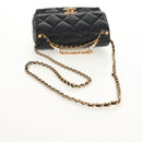 CHANEL Matelasse Pearl Charm Chain Bag Lamb Skin Black Gold CC Auth 146362SM-8