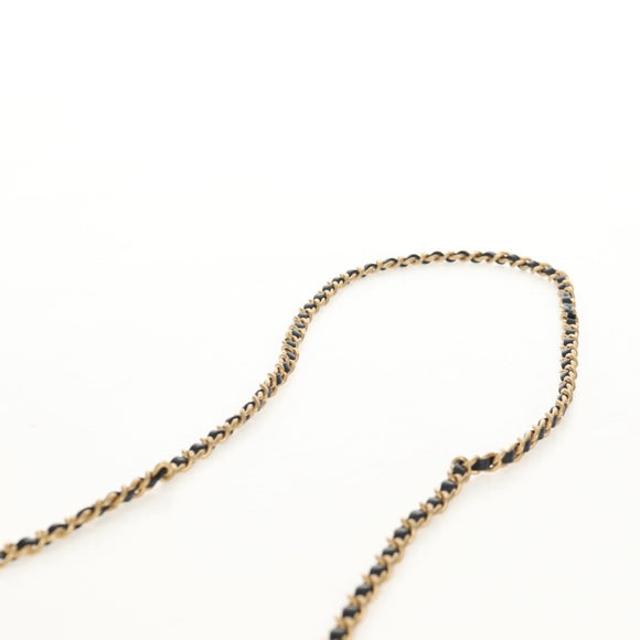 CHANEL Matelasse Pearl Charm Chain Bag Lamb Skin Black Gold CC Auth 146362SM