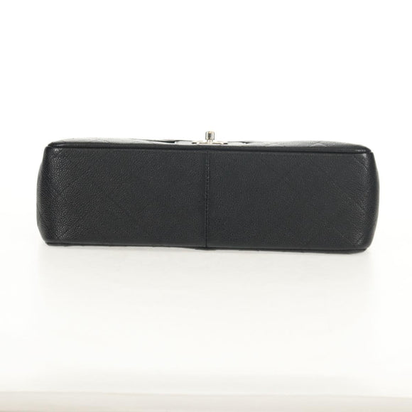 CHANEL Matelasse 30 Double Flap Chain Bag Caviar Skin Black CC Auth 146363SM