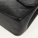 CHANEL Matelasse 30 Double Flap Chain Bag Caviar Skin Black CC Auth 146363SM-13