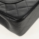 CHANEL Matelasse 30 Double Flap Chain Bag Caviar Skin Black CC Auth 146363SM-14