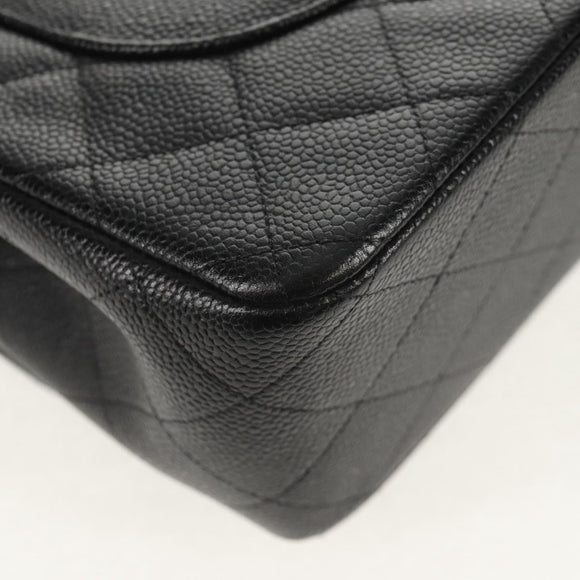 CHANEL Matelasse 30 Double Flap Chain Bag Caviar Skin Black CC Auth 146363SM