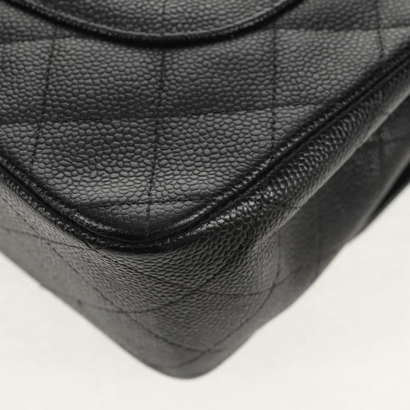 CHANEL Matelasse 30 Double Flap Chain Bag Caviar Skin Black CC Auth 146363SM