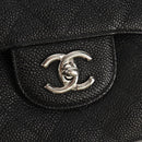 CHANEL Matelasse 30 Double Flap Chain Bag Caviar Skin Black CC Auth 146363SM-16