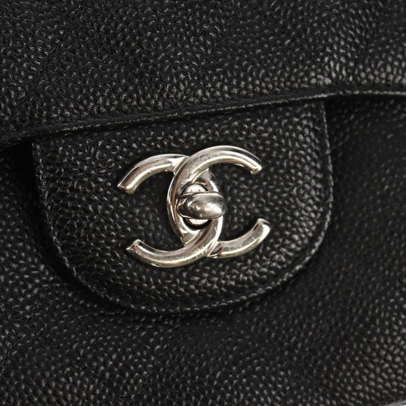 CHANEL Matelasse 30 Double Flap Chain Bag Caviar Skin Black CC Auth 146363SM