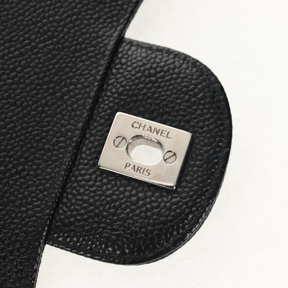 CHANEL Matelasse 30 Double Flap Chain Bag Caviar Skin Black CC Auth 146363SM